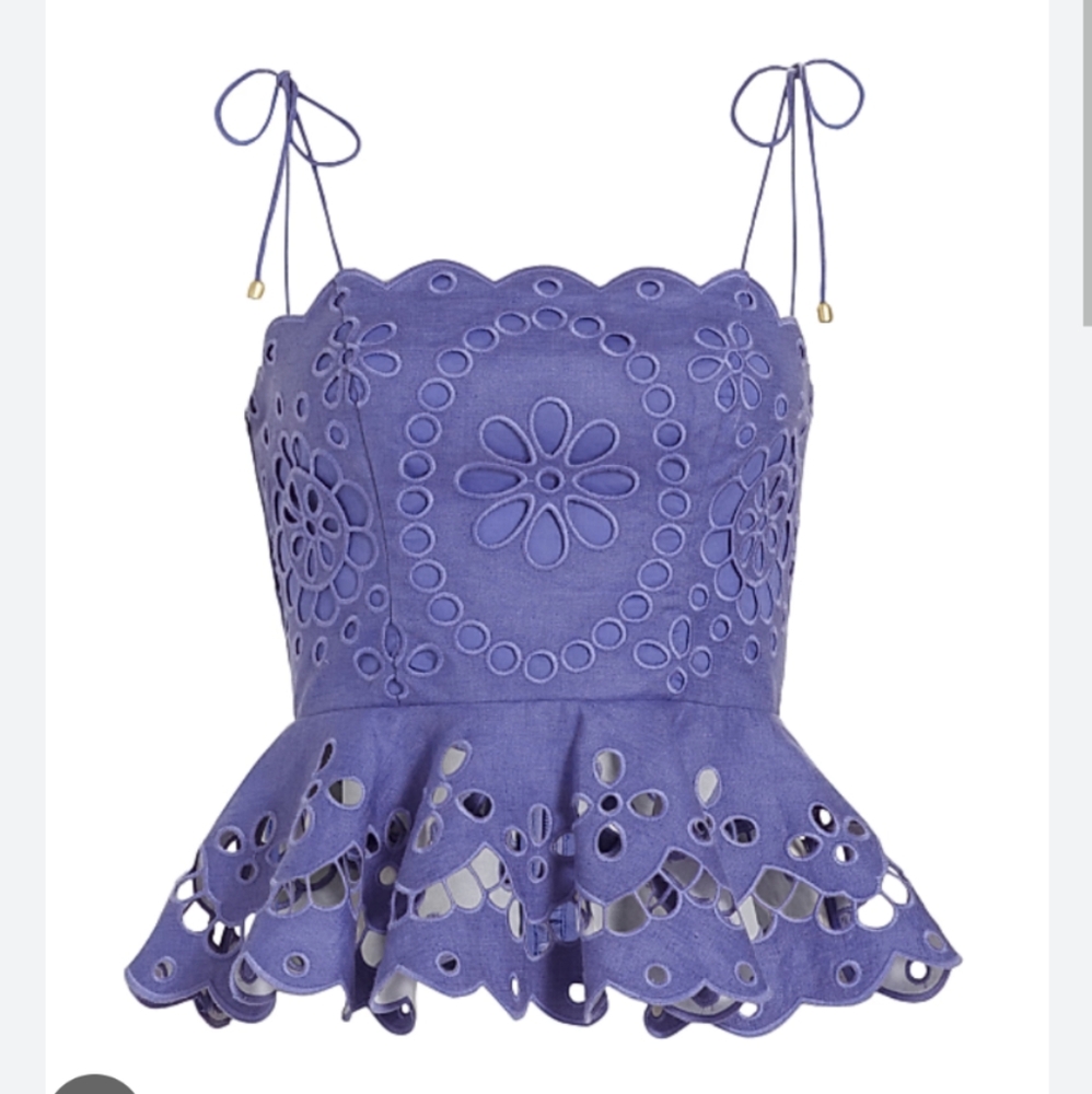 Zimmermann Purple Eyelet Peplum Top